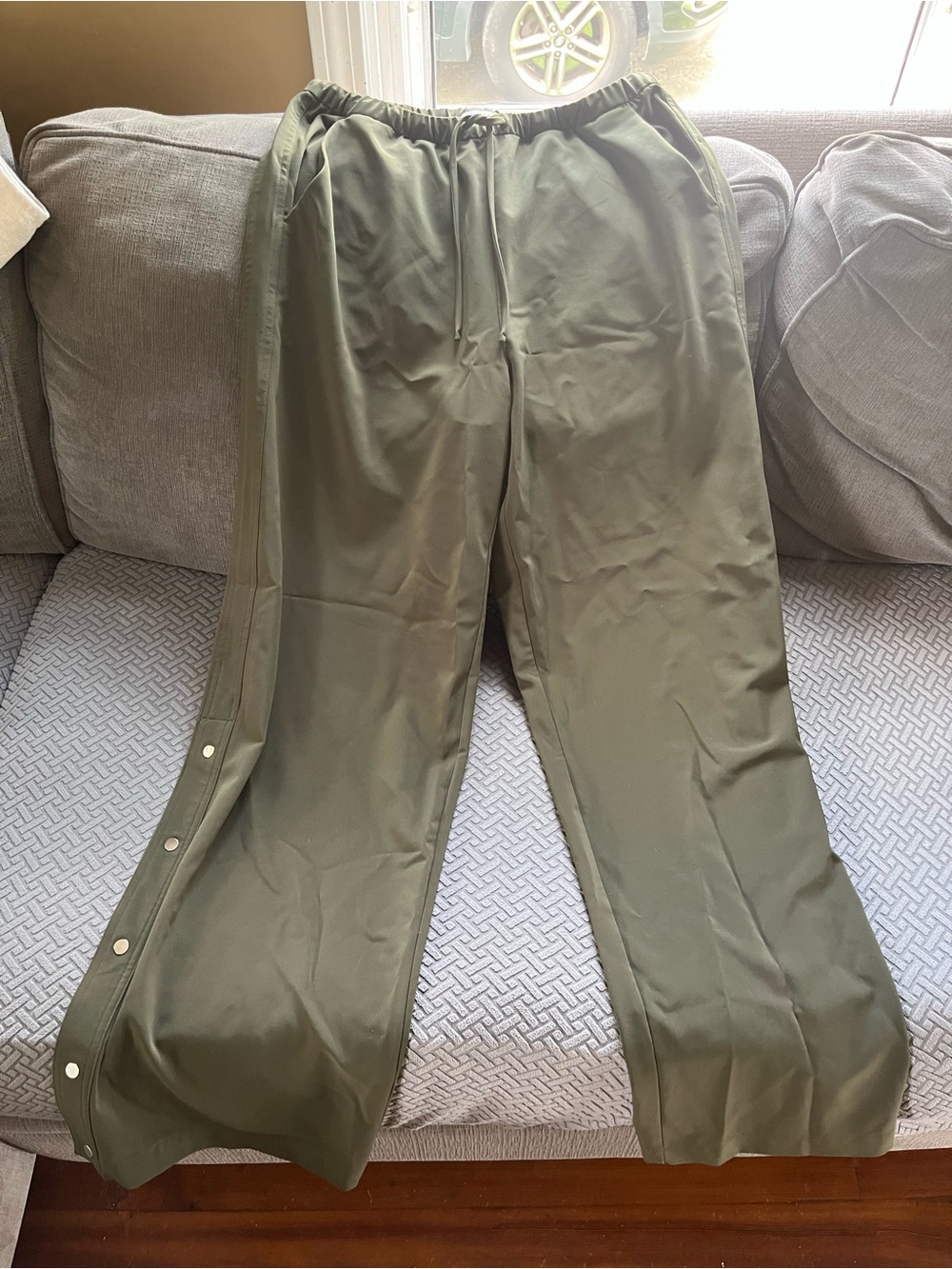 Athleta Olive Green Snap-Button Track Joggers